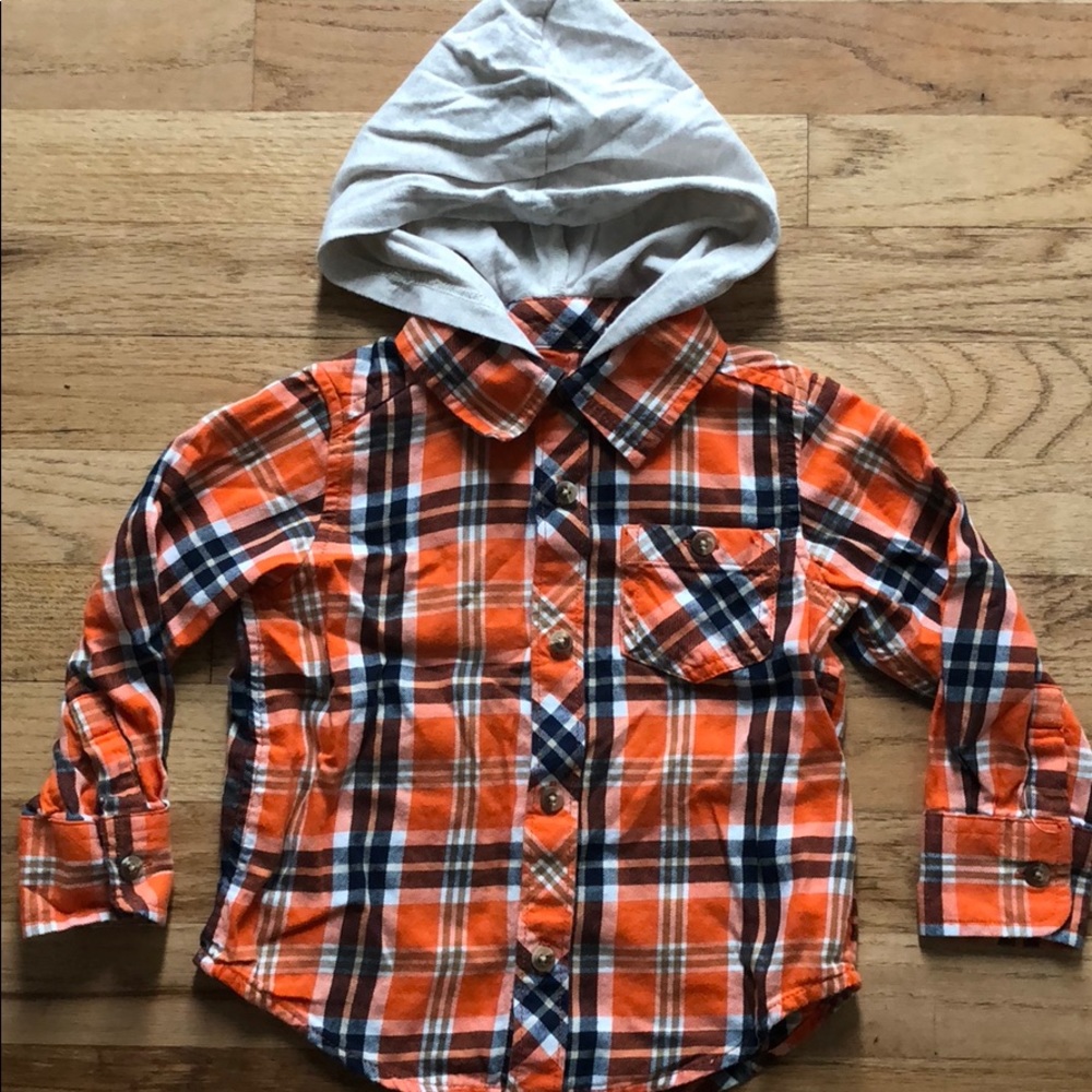 Old Navy Boys Plaid Button Down with Cotton Hood